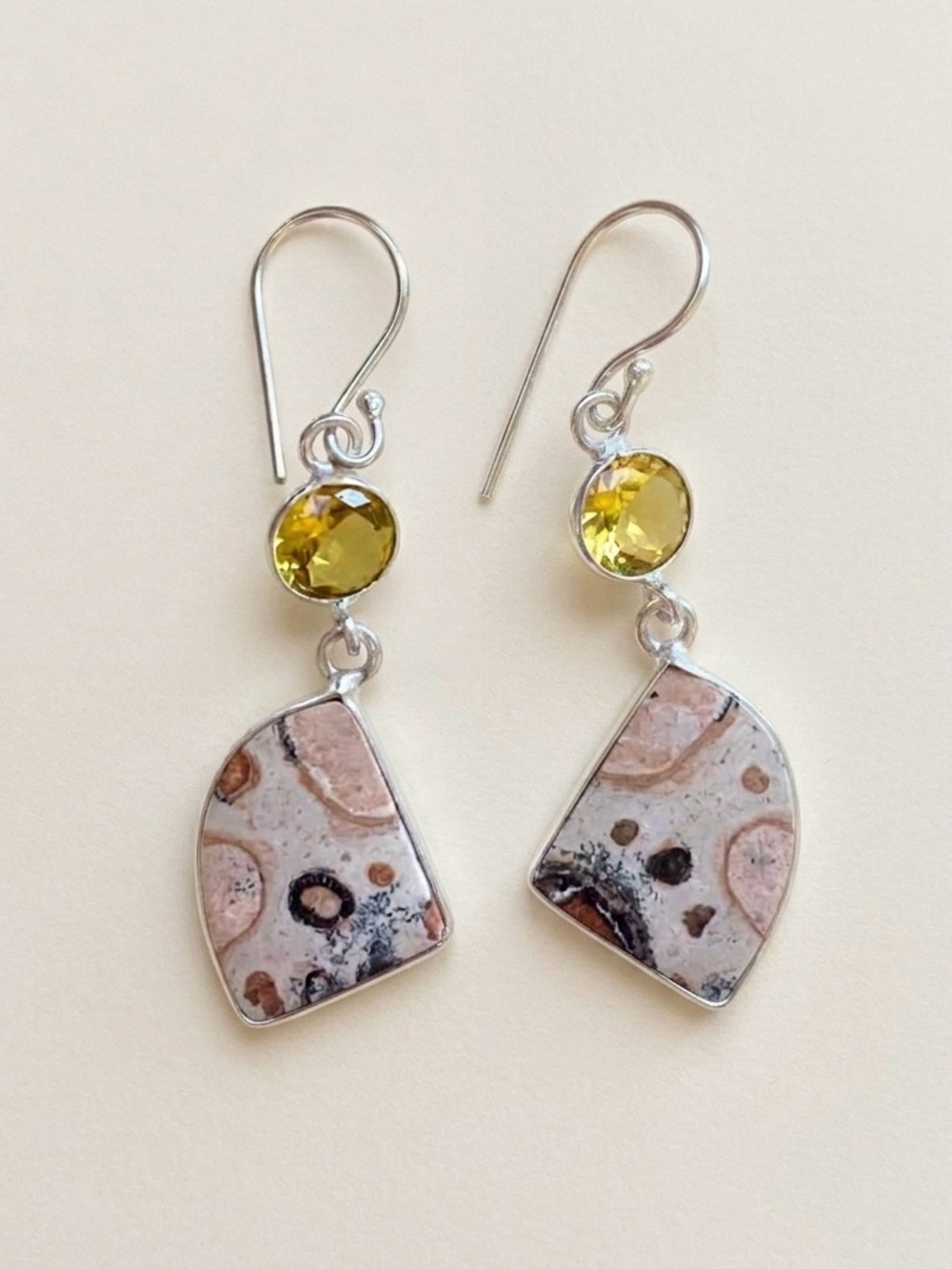 Citrine and Leopard Skin Jasper Drop Earrings
